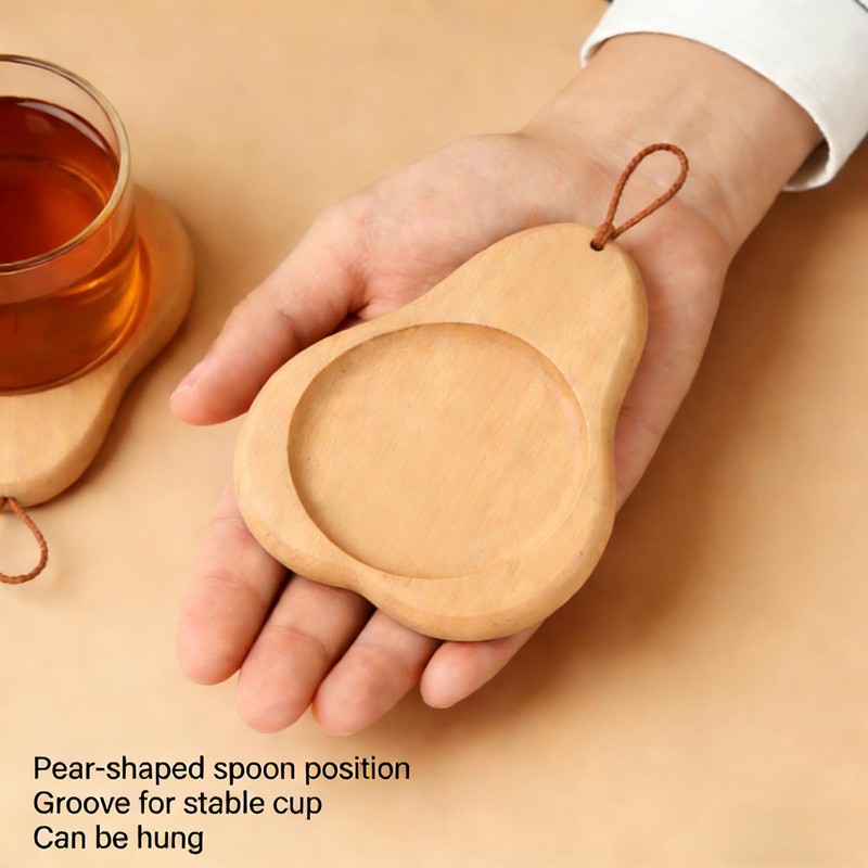 Natural Wooden Coasters, Pear-Shaped Heat Insulation Mats for Drinks, House