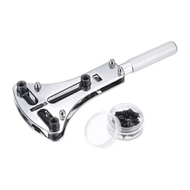 sourcing map Watch Cover Wrench Opener, 55mm Adjustable Case Remover Tool, Chrome Steel for Watch Repair with 18 Bits, Silver Tone