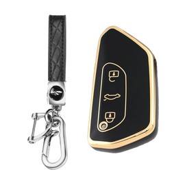 MEDZUK Key Case Compatible with VW Passat B9 2023-2024 2025 Car Key Case Protection, Key Case Accessories with Key Fob (Black)
