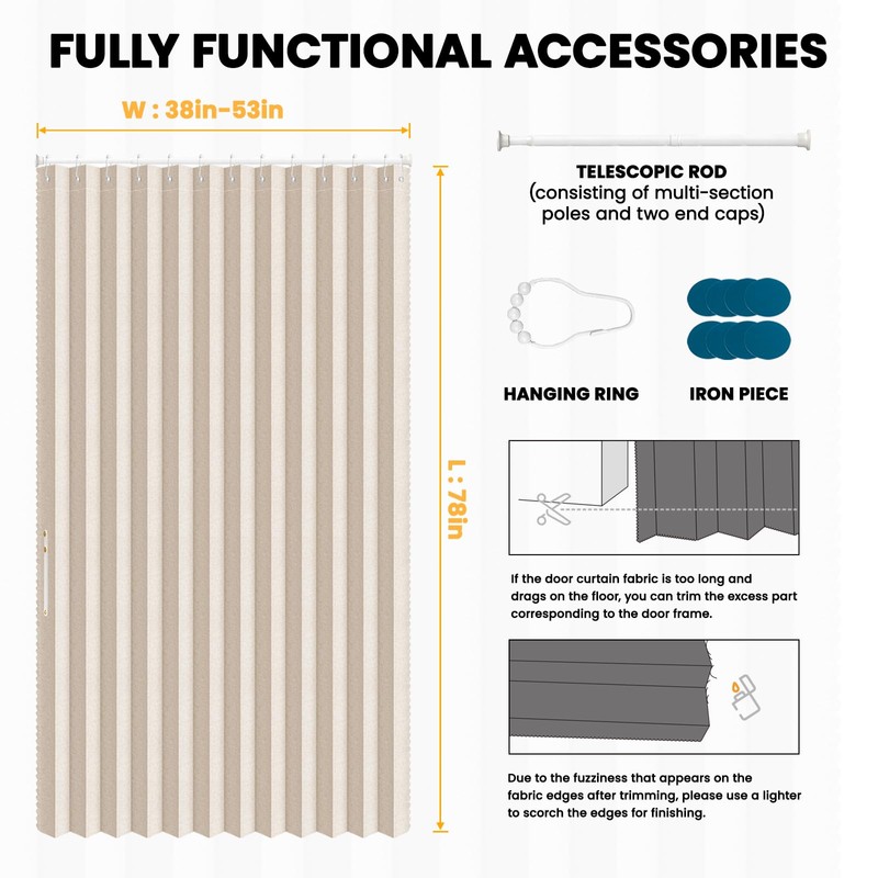 AJAZZ Set: Curtain Rods No Drilling (38-53" W Adjustable Range)