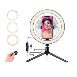 Ring Light with Stand OEBLD Dimmable Desk Selfie Ring Light with Phone Holder for Video Photography Remote Control for Makeup Live Streaming YouTube Lighting (D(10.2''Ring Light & Tripod))