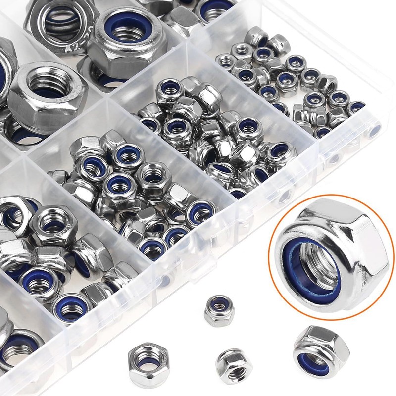 VOVCIG 182Pcs Stainless Steel Lock Nut Assortment Kit Hex Lock
