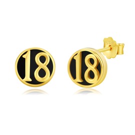 18th Birthday Earrings, Black Onyx Stud Earrings Silver 925 Number 18th Birthday Anniversary Hoop Earrings Small Earrings Jewellery 18th Birthday Gifts for Girls Women ..., Sterling Silver