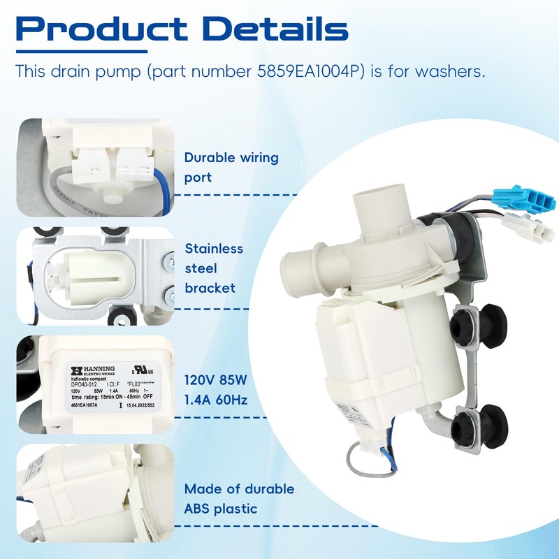 5859EA1004P Washer Drain Pump Assembly,5859EA1004P Washer Drain Pump Motor Compatible