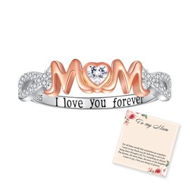 925 Sterling Silver Mom Nana Sister Daughter Bestie Ring for Women I Love You Forever Mothers Day Christmas Birthday Rings Jewelry Gifts (Mom, 7)