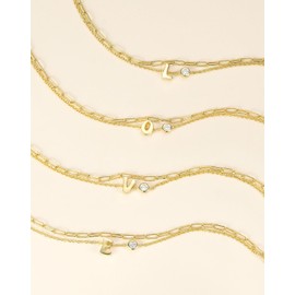 Initial Bracelet for Women, 925 Sterling Silver 14K Gold Plated Dainty Layered Stackable Paperclip Letter Bracelets, Trendy Jewelry Christmas Birthday Gifts for Wife Mom Girlfriend Sister Daughter