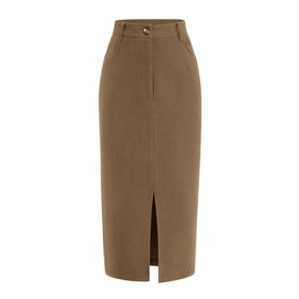 PRETTYGARDEN Women's Fall Midi Pencil Skirts Dressy Casual Work Office High Waisted Trendy Winter Corduroy Skirt with Slit (Khaki,8)