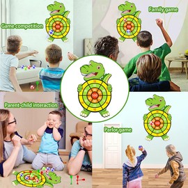 RXKFIGX 76 cm Children's Dartboard Dinosaur Toy for 3-9 Dartboard Children Throwing Game for Children with 12 Sticky Balls Indoor and Outdoor Hanging Dart Throwing Game Sets for Children