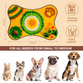 POWZOO Sniffing Rug for Dogs, Sniffing Toy, Washable, Foldable, Smelling Training Mat, Dog Sniffing Rug, Intelligence Toy for Dogs and Cats, Stress Relief (70 x 51 cm, Orange Yellow)