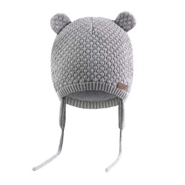 Baby Hat Winter Warm Knit Earflap Cap Beanie Cute Bear Todder for Spring Boys Girls 0-3 Years Gray