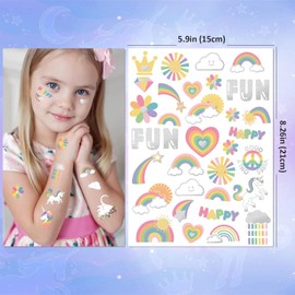 ROMANVIC Unicorn Tattoos Children, 118+ Tattoos Girls Skin-Friendly, Waterproof Children's Tattoos Stickers, Party Bag Birthday, Unicorn Gifts for Girls, School Cone Filling
