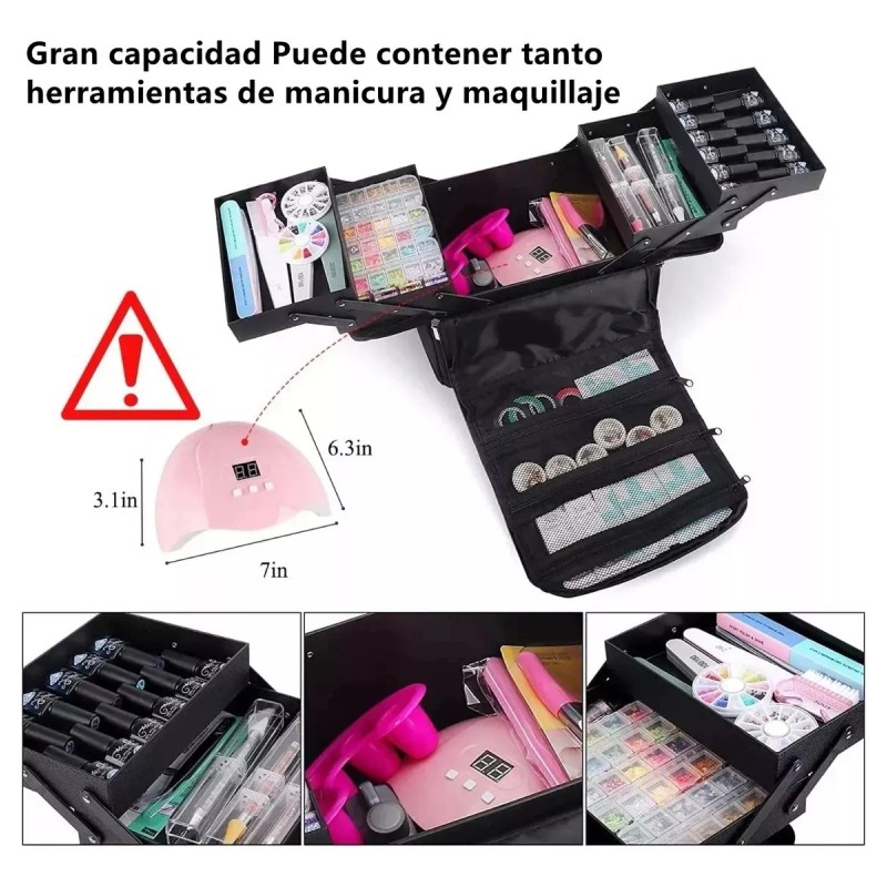 Maletines De Maquillaje Profesional Impermeable 4 Niveles Negro