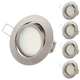 Ultra Flat, LED Spotlight 3.5 W 230 V Warm White, cool Design with Stainless Steel Look Round Pivoting LED Recessed Spotlights Set of 5
