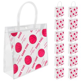 12 Pcs Pink Basketball Clear Gift Bag with Handles Plastic PVC Pink Basketball Party Favor Bags Goodie Bags Sport Themed Team Snack Birthday Party Supplies 8 x 8 x 3.15''