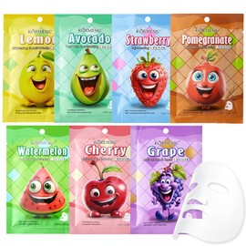 Pack of 7 Face Masks, Cloth Masks, 7 Types, Beauty, Moisturising Face Mask with Fruit and Plant Extracts, Skin Care Face Masks, Skin Care Women, Gifts for Girls