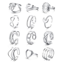 Adramata 12 Pieces Rings for Women Stainless Steel Ring Women Simple Heart Infinity Ring Open Adjustable Rings Set Stackable Cool Punk Finger Ring Boho Rings Gold Silver Thumb Ring Women, Stainless