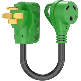 RVGUARD 50 Amp to 30 Amp RV Adapter Cord 12 Inch, NEMA 14-50P to NEMA TT-30R, Dogbone Electrical Converter with LED Power Indicator and Disconnect Handle, Green, ETL Listed