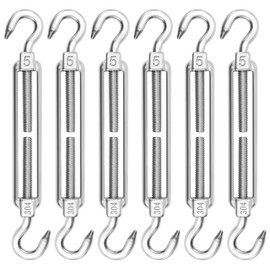 Turnbuckle Rope Tensioner Pack of 6 M5 Stainless Steel Adjustable Hooks and Hooks Steel Cable Wire Rope Turnbuckle Tensioner for Sun Sail, Rope, Garden Wire, or Washing Line for Tensioning Heavy Duty
