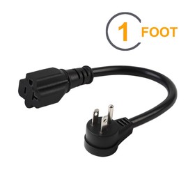 Right Angle (Down Angle) 15 Amp to 20 Amp Plug Adapter Cable UL Listed 14AWG (1Foot) NEMA 5-15P to 5-15/20R (Comb 20Amp T Blade) 15A Household Plug to 20A T-Blade AC Power Cable