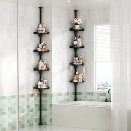 YCIA&DONE 360° Rotating Corner Shower Caddy Tension Pole, Black