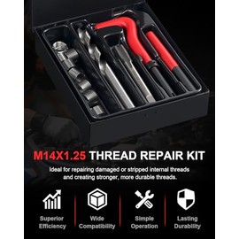 Kolvoii - Kit de reparación de rosca helicoidal M14 × 1.25 para bujía, kit de helicoil métrico M14 con broca HSS, llave e insertos de acero inoxidable para culata de motor de bujías de reparación de