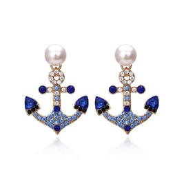 Blue Anchor Earrings for Women, Cute Anchor Statement Earrings for Girls, Nautical Anchor Dangle Earrings Hypoallergenic, Navy Sailor Ship Symbol Anchor Drop Earrings, Ocean Anchor Bohemian Earrings Studs, Anchor Nautical Jewelry Gifts Funny Earrings