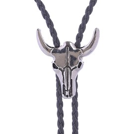 HUABOLA CALYN Native American Bolo tie Rodeo Cowboy Leather Necktie Western Bolo ties for Men Women, 1# Skull Silver, Medium