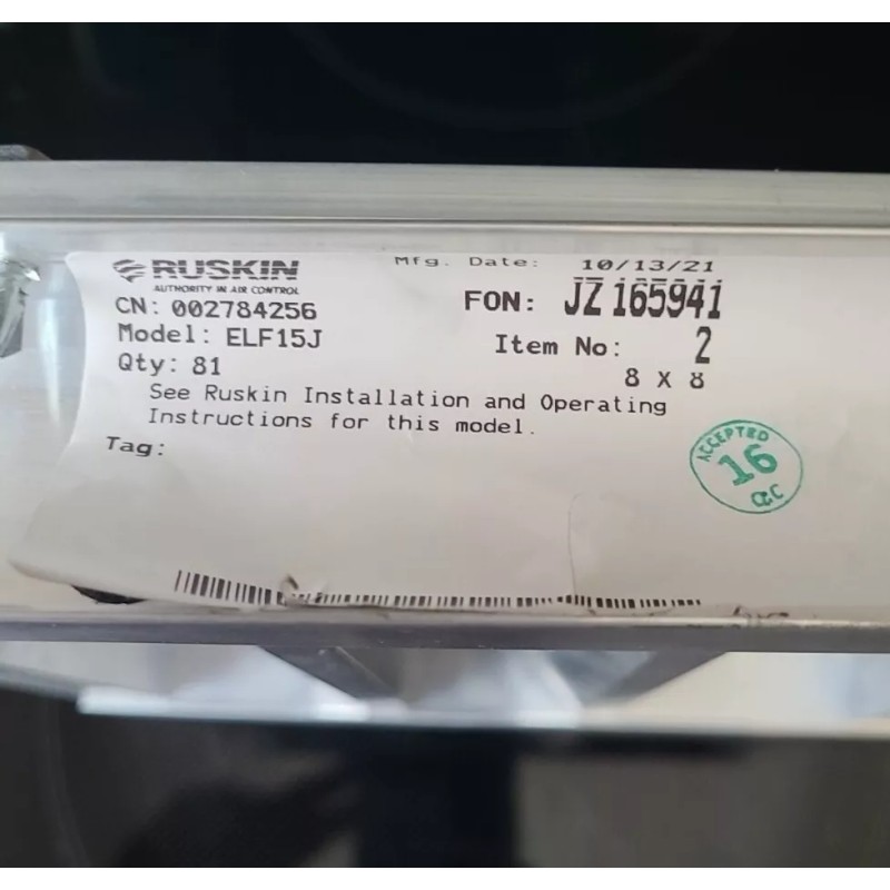 Ruskin ELF15J 8" x 8"Airflow Damper - Stationary Louver Vent