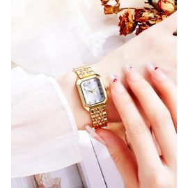 BESTKANG Vintage Gold Roman Numeral Watch for Women, Rectangular Alloy Bracelet, 3ATM Waterproof Quartz Movement with Tools (Gold 2)