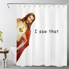 LB Jesus Christ Shower Curtain for Bathroom, Funny Quotes I Saw That on White Fabric Shower Curtain with Hooks, Modern Farmhouse Bathroom Curtains Shower Set, 60x72 inches