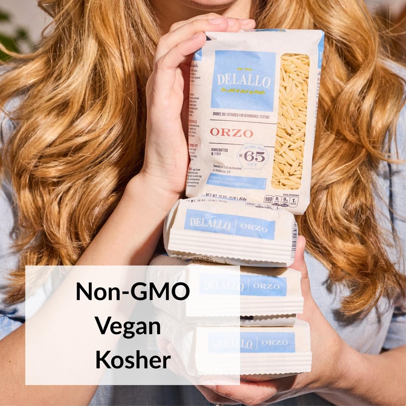DeLallo Orzo Pasta, 1 Pound Bag, (4 Pack), Pastina Made