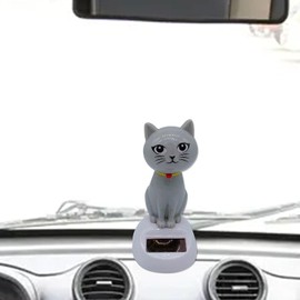 1Pc Gray Cute Solar Powered Dancing Cat Doll Figure - Swinging Solar Toy, Cat Figurine Statue Swinging Car Dashboard Decoration Ornaments Toy Dashboard Office Home Desk Decor，Toys and Games