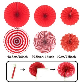 ZERODECO Party Decoration Paper Pompoms, Red Hanging Fans, Triangular Bunting and Hanging Glitter Dot Paper Garland, Decorative Paper for Party, Wedding, Birthday