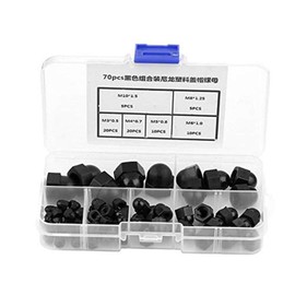 Broco M10 Black Dome Head Locking Nuts, 70pcs M3/M4/M5/M6/M8/M10 Nylon Acorn Nut Kit Dome Head Cap Hex Nuts (Black)