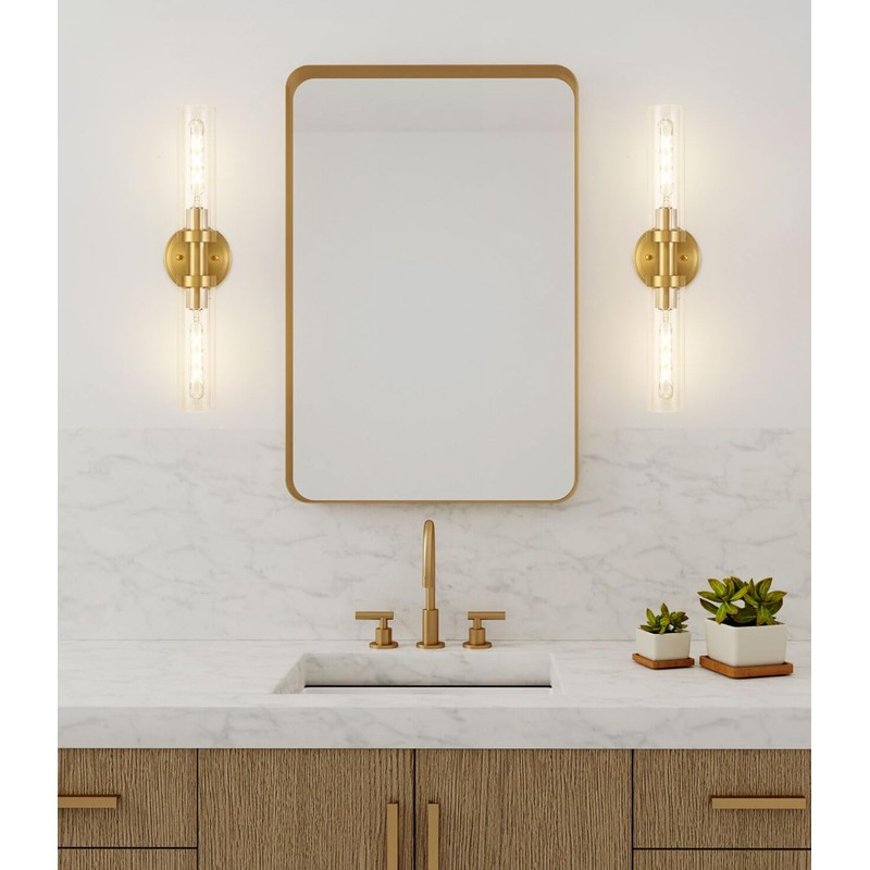 SANTOSTOCK Brushed Gold Bathroom Vanity Light Fixture, 2-Light Modern Wall