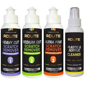 Rolite RSR4STEP4zCP 4 Step Scratch Removal System for Plastic & Acrylic, 4 fl. oz., with Cleaner, Heavy Cut, Medium Cut and Ultra Fine Combo Pack, Paint Correction and Car Detailing Solution