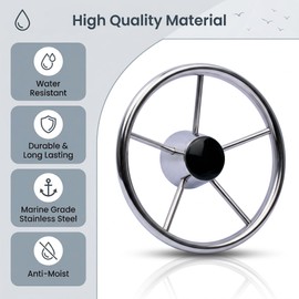 Jinmu 11 Inch Boat Stainless Steel Steering Wheel Destroyer Style Marine Steering Wheel 5 Spokes for Pontoon Boat Yacht