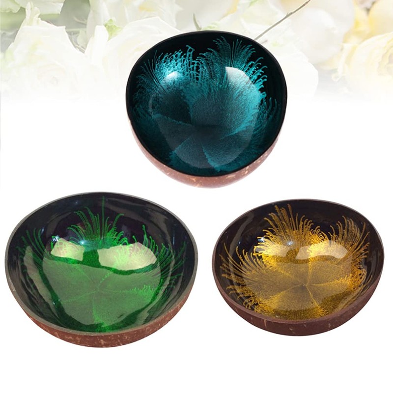 Healifty 3 x Natural Coconut Bowl, Decorative Smoothie Serving Bowl,