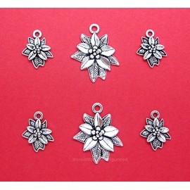 Unbranded 9 pcs ANT SILVERTONE Christmas POINSETTIA SETS Charms Pendants Earrings Crafts