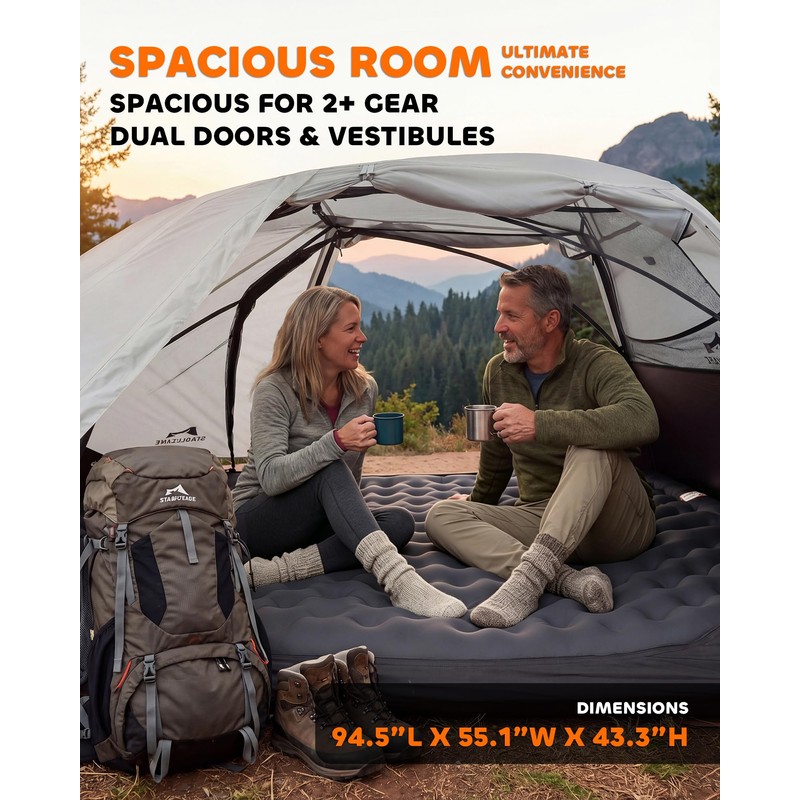 2 Person Backpacking Tent - 3 Season Waterproof Ultralight Compact，Aluminum