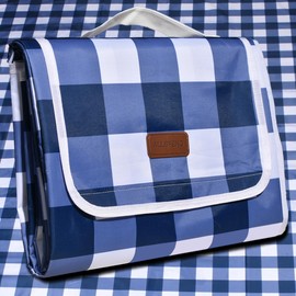 ALLBFENG 80"x60" Waterproof Sandproof Picnic Mat - Portable Foldable Outdoor Blanket for Beach, Park, Travel & Indoor Use - Lightweight Compact Design, Easy-Carry (Blue&White)