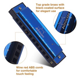Alnicov Harmonicas 10 Holes 20 Melodies Harmonica Key C for Beginners / Professionals / Children / Adults with Case and Cleaning Cloth - Dark Blue