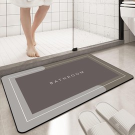 Diatomaceous earth bath mat Rubber Non Slip Shower mat Quick Dry Super Absorbent Bathtub mat Bath Stone Mat - Thin Bath Mats for Bathroom Floor, Tub and Fit Under Door, 19.6" x 31.4" Rectangle