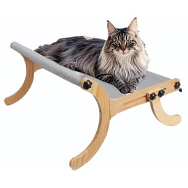 Cat Sill Window Perch Sturdy Cat Hammock Window Seat with Wood and Metal Frame for Large Cats Easily Adjustable for Sills (Gray, Large)