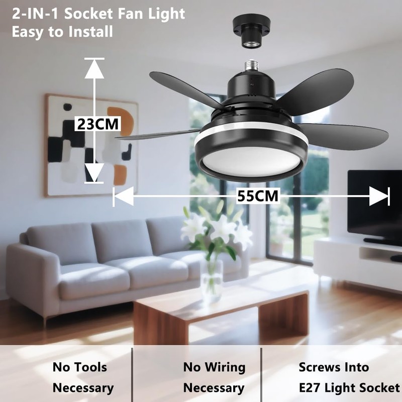 SPARKSOR Plug in Ceiling Fan Light with Remote Control Small