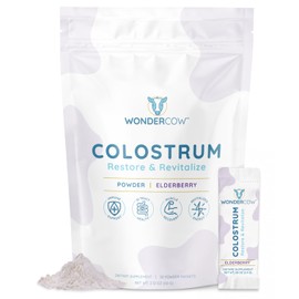 WONDERCOW Colostrum Supplement Powder for Gut Health, Immune Support & Wellness | Natural IgG Pure Whole Bovine Colostrum Superfood, Elderberry, 30 Servings