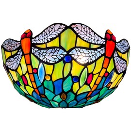 Capulina Tiffany Lamp Stained Glass Wall Sconces 2-Light 12 Inches Wide Antique Blue Orange Dragonfly Tiffany Style Wall Light for Hallway Stairway Bedroom Home Office