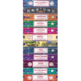 Set of 12 Nag Champa Super Hit Sandalwood Patchouli Mystic Rose Vanilla Prana Natural French Lavender Opium Egyptian Jasmine Champa by Satya