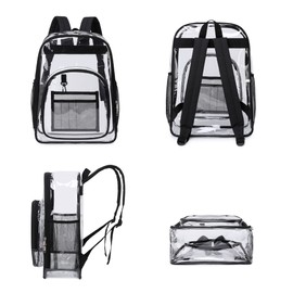 VURGER Clear Backpack Men Women Heavy Duty PVC Plastic Transparent Casual Rucksack School Backpack See Through Bookbags for Teen Girls Boys (Grey)