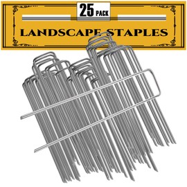 Galvanized 6inch 25 Pack Landscape Staples,12 Gauge Lawn Staples, Sturdy Garden Stakes for Effortlessly Securing Weed Barrier Fabric,Ground Stabilization, and Tackling Outdoor Yard Work Projects.